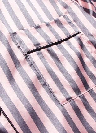 Пижама женская шелковая в полоску. пижама женская с коротким рукавом и шортами, размер l (розовая с серым)6 фото
