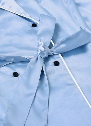 Пижама женская атласная с поясом. комплект шелковый для дома, сна с длинным рукавом, р. l (голубой)8 фото