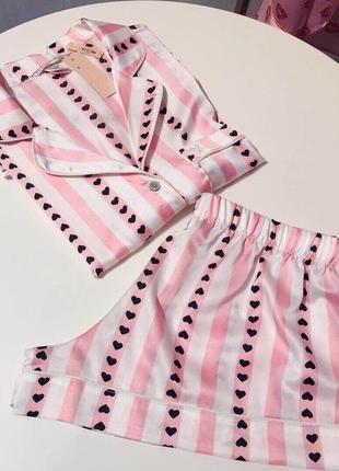 Пижама женская шелковая в полоску. пижама женская полосатая в стиле victoria’s secret, размер s6 фото