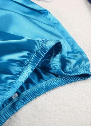 Пижама женская атласная. комплект шелковый для дома, сна с длинным рукавом, размер m (голубой)6 фото
