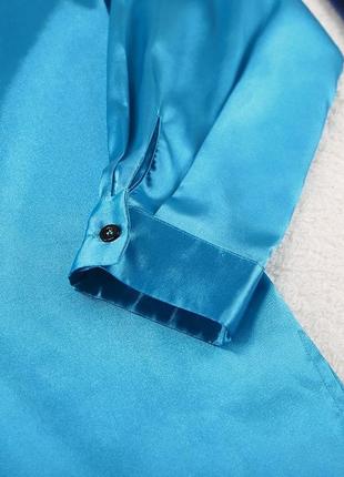 Пижама женская атласная. комплект шелковый для дома, сна с длинным рукавом, размер m (голубой)7 фото
