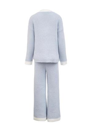 Жіноча піжама тепла з довгим рукавом. тепла піжама для дому сну, р. м (блакитний)3 фото