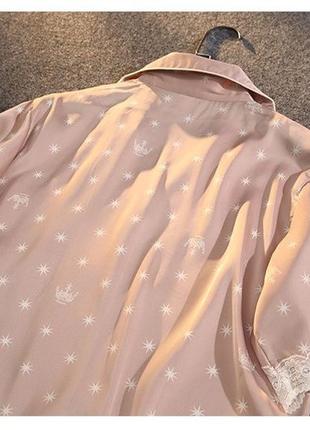 Шовкова піжама жіноча з кружевом. піжама жіноча сатинова з коротким рукавом і шортами, розмір l (рожева)8 фото