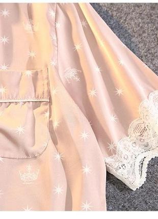 Шовкова піжама жіноча з кружевом. піжама жіноча сатинова з коротким рукавом і шортами, розмір l (рожева)7 фото