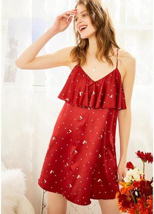 Сорочка ночная женская шелковая. комбинация атласная. ночная рубашка, размер m (красная)3 фото