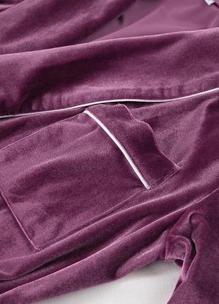 Женская пижама теплая велюровая с длинным рукавом. теплая пижама плюшевая, бархатная, р. m (темно-розовая)7 фото