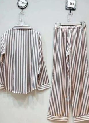 Пижама женская шелковая в полоску victoria's secret. пижама женская полосатая vs, р. xs (розовая с серым)4 фото