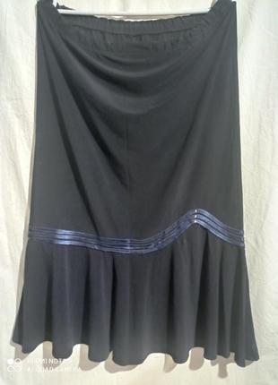 Длинная синяя юбка колокольчик на резинке1 фото