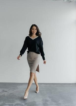 Стильний гарний зручний модний трендовий костюм двійка для прогулянок просте спідниця юбка кофточка + і кофта чорний