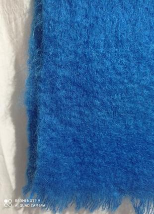 Мохеровый шерстяной широкий толстый теплый синий шарф мохер козья шерсть4 фото
