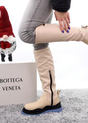 Женские ботфорты bottega veneta beige с мехом2 фото