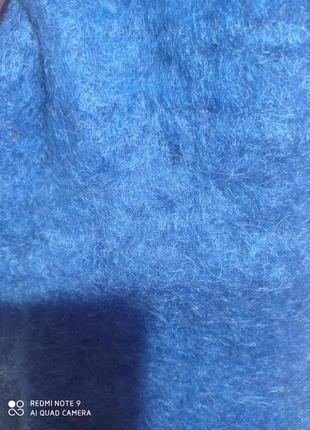 Мохеровый шерстяной широкий толстый теплый синий шарф мохер козья шерсть9 фото