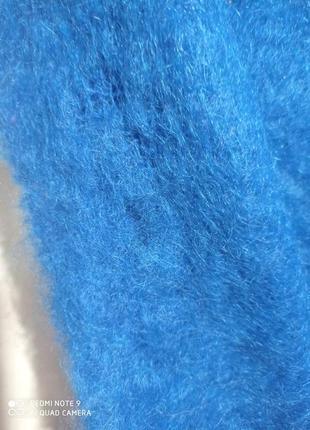 Мохеровый шерстяной широкий толстый теплый синий шарф мохер козья шерсть8 фото