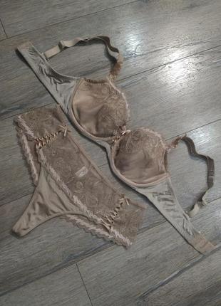 36d,80д,change charade бежевый,нюдовый роскошный ажурный комплект, 14/42/m-l