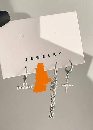 Набор из 3 сережек гранж альт панк рок готика