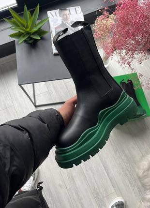 Женские ботинки bottega veneta black green3 фото