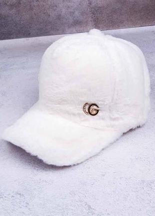 Теплая зимняя бейсболка из искусственного меха, белая кепка