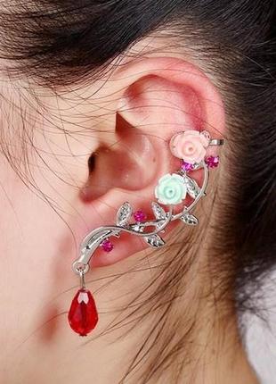 Кафф "райский сад". цвет серебро. левое ушко