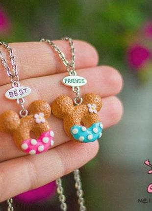 Кулон для двоих друзей "best friends. пончики ушки микки яркие". цена за 1 комплект