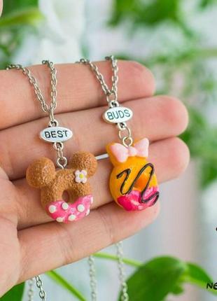 Кулон для двоих друзей "best buds .сладкие пончики pink"