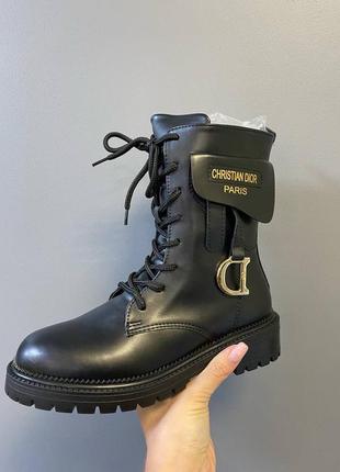 Ботинки женские чёрные с мехом, d10r black, черевики жіночі чорні, ботинки жіночі