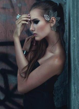 Кафф "листья. цвет серебро". без прокола