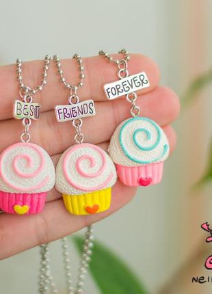 Кулон для трьох друзів "best friends forever. cupcakes. ціна за набір