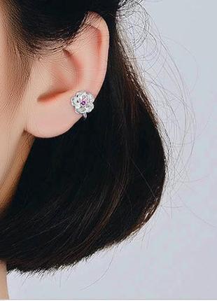 Кафф "цветок жасмина цвет аметист". стерлинговое серебро 925 проба