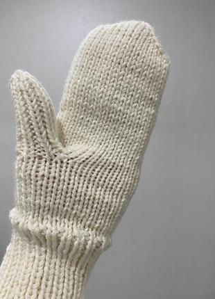 Вязаные варежки сердечко белые перчатки митенки сердце молочные белые пудровые...
