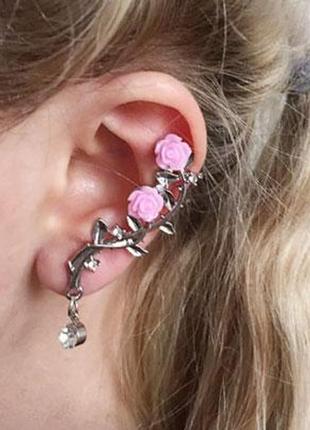 Кафф "райский сад". розовые розы. левое ушко