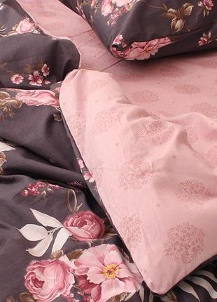 Двуспальный комплект постельного белья с цветами из сатина с компаньоном s4843 фото