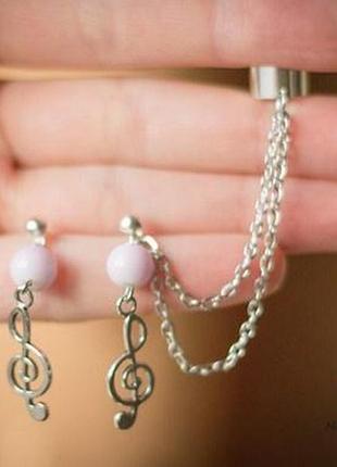 Кафф "скрипичный ключик. романтика". с цепочкой. пара