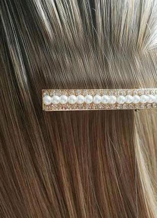 Прикраса для волосся. шпилька качечка "перли дрібний з кристалами 6 см"