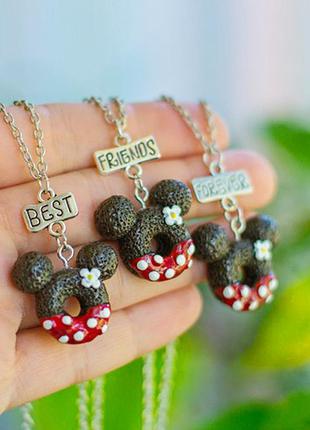 Кулон для трьох друзів "best friends forever. пончики вушка мікі шоколадні"