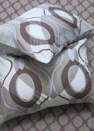 2-х спальний комплект постільної білизни, україна, тканина сатин люкс, абстракція, коричневий з компаньйоном4 фото