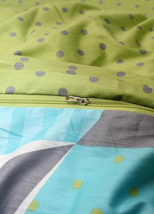 2-х спальный комплект постельного белья, украина, ткань сатин люкс, геометрия, зеленый, бирюза с компаньоном4 фото
