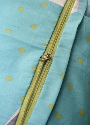 2-х спальний комплект постільної білизни, україна, тканина сатин люкс, геометрія, зелений, бірюза з компаньйоном6 фото
