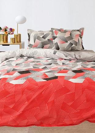 Евро комплект постельного белья, украина, ткань ранфорс-турция, геометрия, красный с компаньоном1 фото