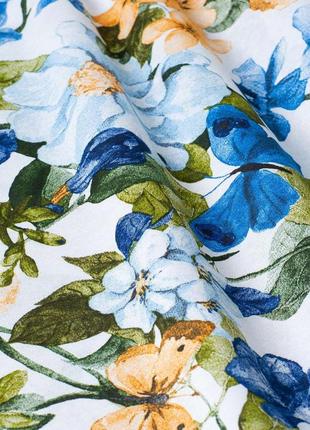 Декоративная ткань лонета для штор покрывал испания акварель цветы и бабочки сине-желтые 280 см