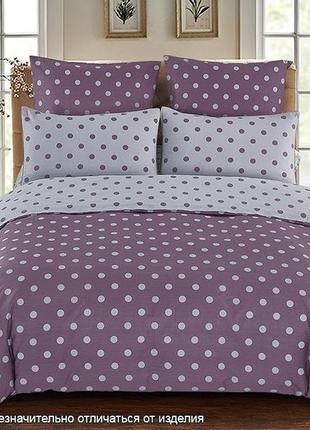 2-х спальный комплект постельного белья, украина, ткань сатин люкс, горохи, фиолетовый с компаньоном