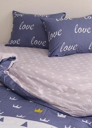 2-х спальный комплект постельного белья, украина, ткань сатин люкс, love, синий с компаньоном2 фото