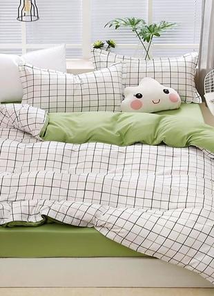 2-х спальный комплект постельного белья, украина, ткань сатин люкс, клетка, белый с компаньоном
