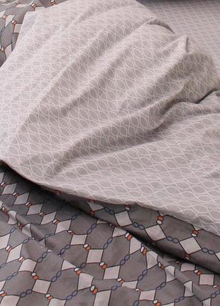 2-х спальный комплект постельного белья, украина, ткань сатин люкс, геометрия, серо-коричневый с компаньоном3 фото