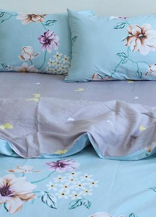 Двуспальный комплект постельного белья с цветами из сатина с компаньоном s4864 фото