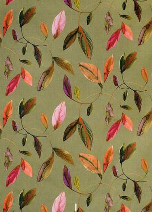 Декоративна тканина для портьєр римських штор, покривал іспанія різнобарвні листя на бежево-зеленому фоні2 фото