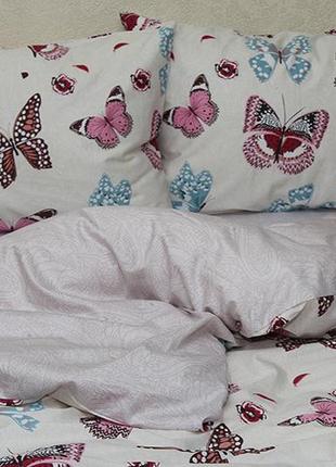 2-х спальный комплект постельного белья, украина, ткань сатин люкс, бабочки, белый с компаньоном2 фото