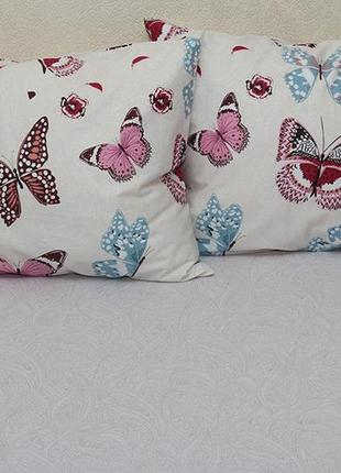 2-х спальный комплект постельного белья, украина, ткань сатин люкс, бабочки, белый с компаньоном5 фото