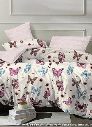 2-х спальный комплект постельного белья, украина, ткань сатин люкс, бабочки, белый с компаньоном1 фото