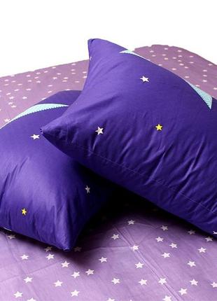 2-х спальный комплект постельного белья, украина, ткань сатин люкс, звезды, синий с компаньоном6 фото