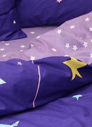 2-х спальный комплект постельного белья, украина, ткань сатин люкс, звезды, синий с компаньоном3 фото